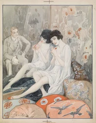 ""Woman in a boudoir"" (Lady in Her Boudoir) Akvarell av Alexander Apsit (1880-1944)