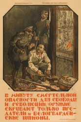 Endast svikare och vitgardets spioner kommer att gömma vapnet - Apsit, Alexander Petrovich (1880-1944) - 1919 - Färglitografi - Ryska statsbiblioteket, Moskva