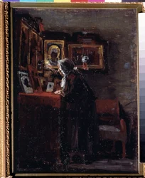 Innan en religiös högtid (Före en religiös fest) - Målning av Aleksei Fyodorovich Afanasyev (Alexis Afanasyev) (1850-1920) - Olja på duk, 41 x 31,5 cm