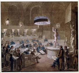 Lektioner baserade på levande modeller på Konsthögskolan (Modellklass på Konsthögskolan). Verk av Alexei (Alexis) Gavrilovich Venetsianov (1780-1847), akvarell på papper