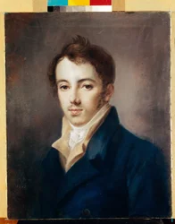 Porträtt av Decembrist (Decabrist) Michail A. Fonvizin (1787-1854). (Porträtt av Decembrist M.A. Fonvizin). Verk av Alexei (Alexis) Gevrilovich Venetsianov (1780-1847), pastell på kartong