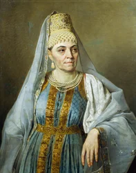Porträtt av Marfa Venetsianova i kostym av Alexey Venetsianov (1780-1847), ca 1828