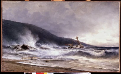 Ecume a Cap Martin (Frankrike) (Surfa på Cap Martin). Målning av Alexei Petrovich Bogolyubov (Bogoliubov eller Bogolioubov) (1824-1896). Olja på duk