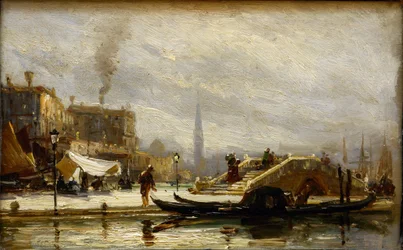 Venedig nära järnvägsstationen. Noon par Bogolyubov (Bogolioubov), Alexei Petrovich (1824-1896)