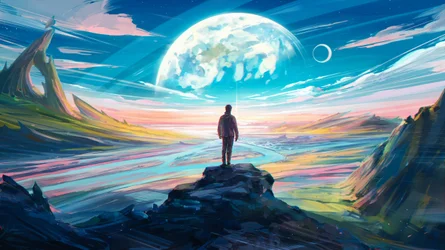 Ensam figur på en främmande planet