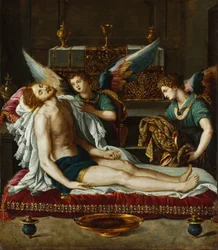 Le Corps du Christ oint par deux anges - Kristi kropp smord av två änglar - Allori, Alessandro (1535-1607) - ca 1593 - Olja på koppar - 45x39 - Szepmuveszeti Muzeum, Budapest