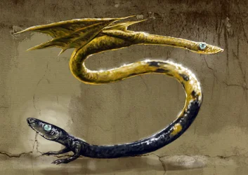 Fantastiska monster och varelser, kryptozoologi: representation av en Amphisbene, mytologisk orm med två huvuden - (Amphisbaenamythological, myrätande orm med ett huvud i varje ände) Teckning av Alessandro Lonati, 2012