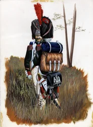 Första imperiet (1804-1814 och 1815): Grenadjärsoldater från Royal Guard of the Great Napoleonic Armee i Italien. Teckning av Alessandro Lonati
