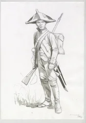 Första kejsardömet (1804-1814 och 1815): kostym av en soldat i Napoleonarmén, fransk artillerist. Ritning av Alessandro Lonati