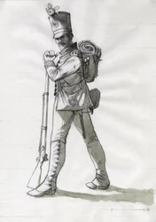 Första imperiet (1804-1814 och 1815): kostym av en infanterisoldat från linjeinfanteriet i den österrikisk-ungerska (österrikisk-ungerska) armén. Teckning av Alessandro Lonati