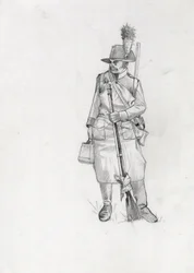 Första imperiet (1804-1814 och 1815): soldat från den österrikisk-ungerska armén (österrikisk-ungerska), pionjär sapeur (eller pionjär). Teckning av Alessandro Lonati