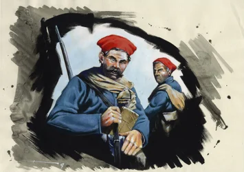 Första världskriget 1914-1918: Algeriska soldater från den franska armén i ett skyttegrav