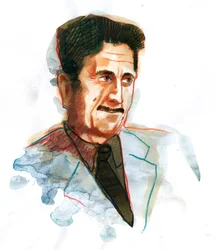 Porträtt av den engelske författaren och journalisten George Orwell (Porträtt av den brittiske författaren George Orwell)