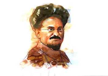 Porträtt av Leon Trotskij (Trotzkij eller Trotskij) (1879-1940) (Porträtt av Leon Trotskij, marxistisk revolutionär och teoretiker, sovjetisk politiker och Röda arméns grundare)