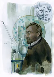 Porträtt av Louis Pasteur (1822-1895) scientist francais (Porträtt av Louis Pasteur, fransk kemist och mikrobiolog, känd för sina upptäckter av principerna för vaccination, mikrobiell fermentering och pastörisering) Illustration av Alessandro Lonat