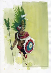 Porträtt av Moctezuma (Montezuma) II (1466-1520) Aztekisk kejsare (Porträtt av den aztekiska kejsaren Moctezuma II) Illustration av Alessandro Lonati