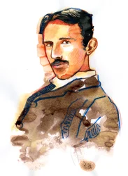Porträtt av Nikola Tesla amerikansk uppfinnare och ingenjör av serbiskt ursprung (Porträtt av serbisk amerikansk Nikola Tesla uppfinnare, elingenjör, maskiningenjör, fysiker)