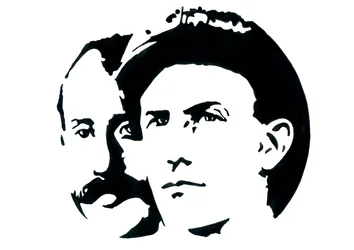 Porträtt av Orville (1871-1948) och Wilbur Wright (1867-1912) amerikanska flygpionjärer (bröderna Wright, Orville och wilbur amerikanska bröder, uppfinnare och flygpionjärer)