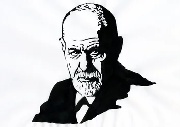 Porträtt av Sigmund Freud (1856-1939), österrikisk psykiater (Porträtt av Sigmund Freud österrikisk neurolog och psykoanalysens fader) - Illustration av Alessandro Lonati