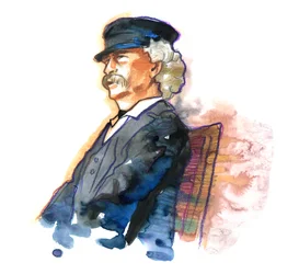 Porträtt av den amerikanske författaren Mark Twain (1835-1910)