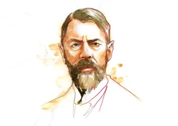 Porträtt av den tyske sociologen Max Weber (1864-1920) (Max Weber, tysk sociolog, filosof, jurist och politisk ekonom)