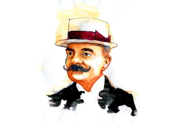Porträtt av den italienske författaren Emilio Salgari (1863-1911) (Porträtt av den italienske författaren Emilio Salgari)