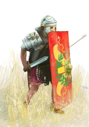 Romersk legionär - Romersk antik: framställning av en romersk legionär - Teckning av Alessandro Lonati