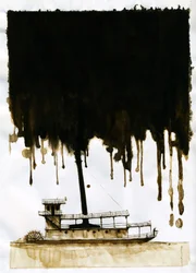 Steamship Illustration av den nya "" In the Heart of Darkness"" av Joseph Conrad. 2012