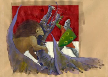 Yvain, lejonets riddare som slåss mot draken Illustration av Alessandro Lonati