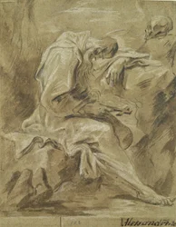 Eremit (röd krita, bläck och olja på papper)
