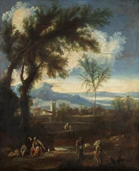 Landskap med figurer, ca 1710-40 (olja på duk)