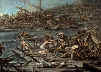 Ombordstigningen av galerianerna i hamnen i Genes Detail. Målning av Alessandro Magnasco (1667-1749). Dämpa. 1,16 x 1,42. Bordeaux, Museum of Fine Arts
