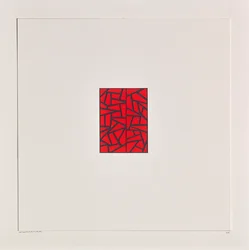 Red Bits on White, 2021 (emalj på kort)