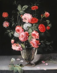 Stilleben med blommor i glasvas