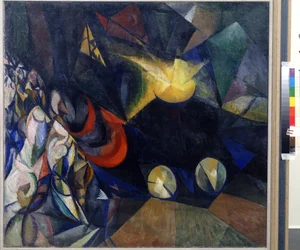 Ångmotor. Målning av Alexander Konstantinovich Bogomazov (1880-1930). Olja på duk