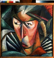 Porträtt av konstnärens fru. Målning av Alexander Konstantinovich Bogomazov (1880-1930). Olja på duk, 57 x 57 cm