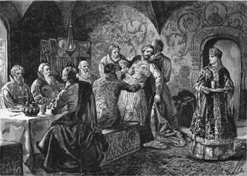 Prins Mikhail Vasiliyevich Skopin-Shuisky vid greve Vorotynskys högtid