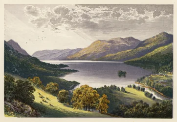 Skotsk landskapsbild av Loch: Loch Earn (färglitografi)