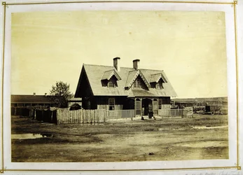 Överste Bullocks hus, indianhandlare, Fort Laramie, 1868 (albuminkopia)