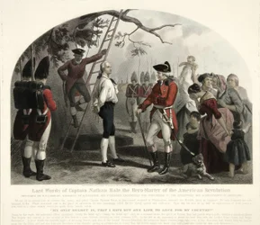 Last Words of Captain Nathan Hale?, pub. 1858 (handfärgad gravyr)