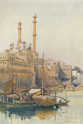 Ghats nedanför Aurangzebs moské, Benares, c 1880 1905.