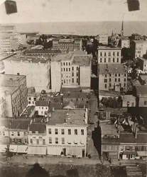 Utsikt österut från kupolen på domstolsbyggnaden i Chicago, 1858