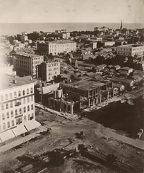 Utsikt östsydost från kupolen på domstolsbyggnaden i Chicago