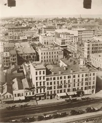 Utsikt norrut från kupolen på domstolsbyggnaden i Chicago, 1858