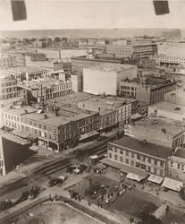Utsikt nordost från kupolen på domstolsbyggnaden i Chicago, 1858