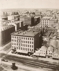 Utsikt nordnordväst från kupolen på domstolsbyggnaden i Chicago, 1858