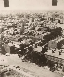 Utsikt sydväst från kupolen på domstolsbyggnaden i Chicago, 1858