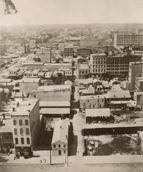 Utsikt västerut från kupolen på domstolsbyggnaden i Chicago, 1858