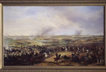 Folkslaget vid Leipzig (Tyskland) i oktober 1813. (Eller slaget vid Leipzig, episod under den tredje koalitionen, det tyska fälttåget under Napoleonkrigen). (1783-1844). Tysk konst från 1800-talet
