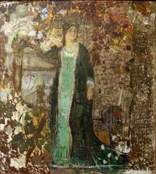 Harpist. Porträtt av Tatiana Sergeevna Bartseva (1886-1984) av Savinov, Alexander Ivanovich (1881-1942)